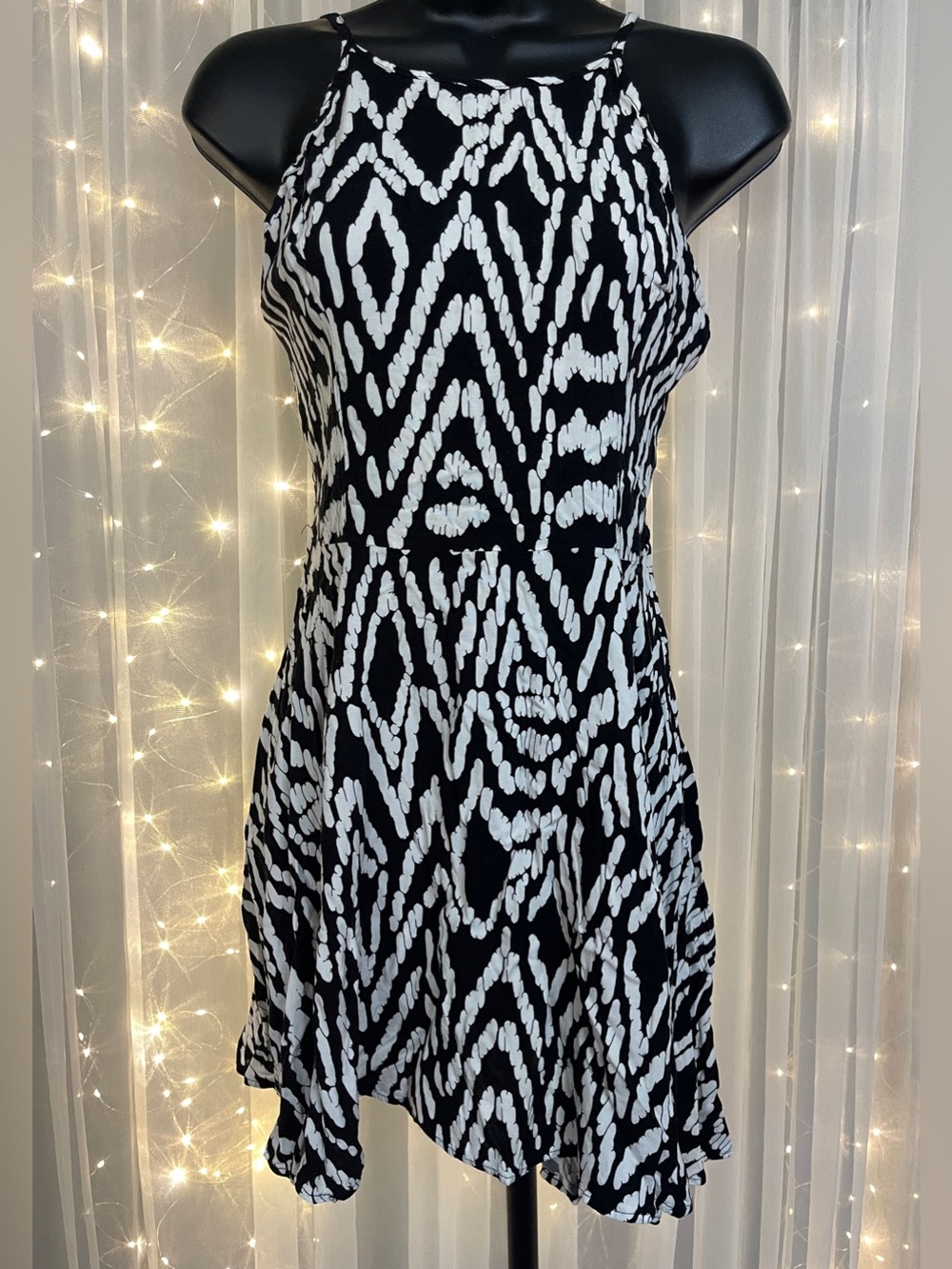 Aeropostale Black and White Geometric Halter Mini Dress